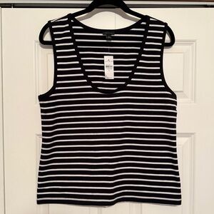 Ann Taylor Black and White Striped Scoop Neck Tank
